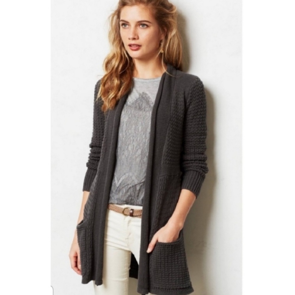 Anthro {Angel of the North} Grey Open Cardigan